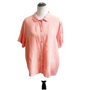 Hot Cotton Linen Collared Button Down Coastal Grandma Shirt Coral Size XL